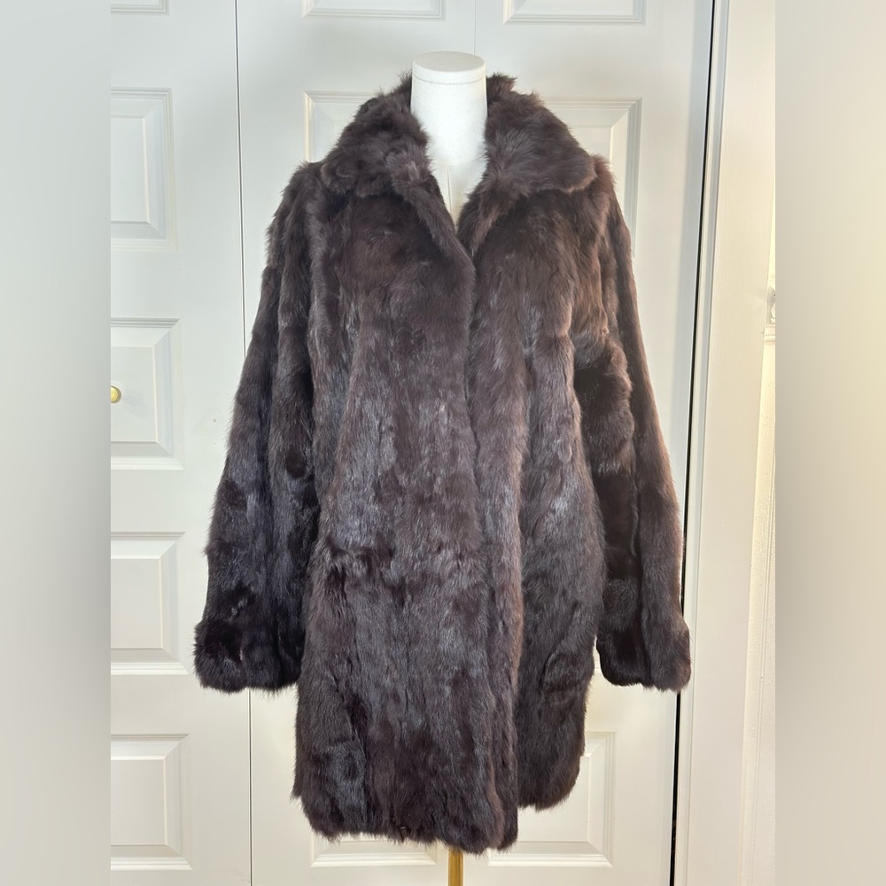 Ashley Stewart Dark Brown Genuine Rabbit Fur Coat